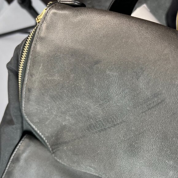 JOHNNY FARAH Black Leather/Nylon Backpack with Gold metal Hardware - Picture 12 of 12